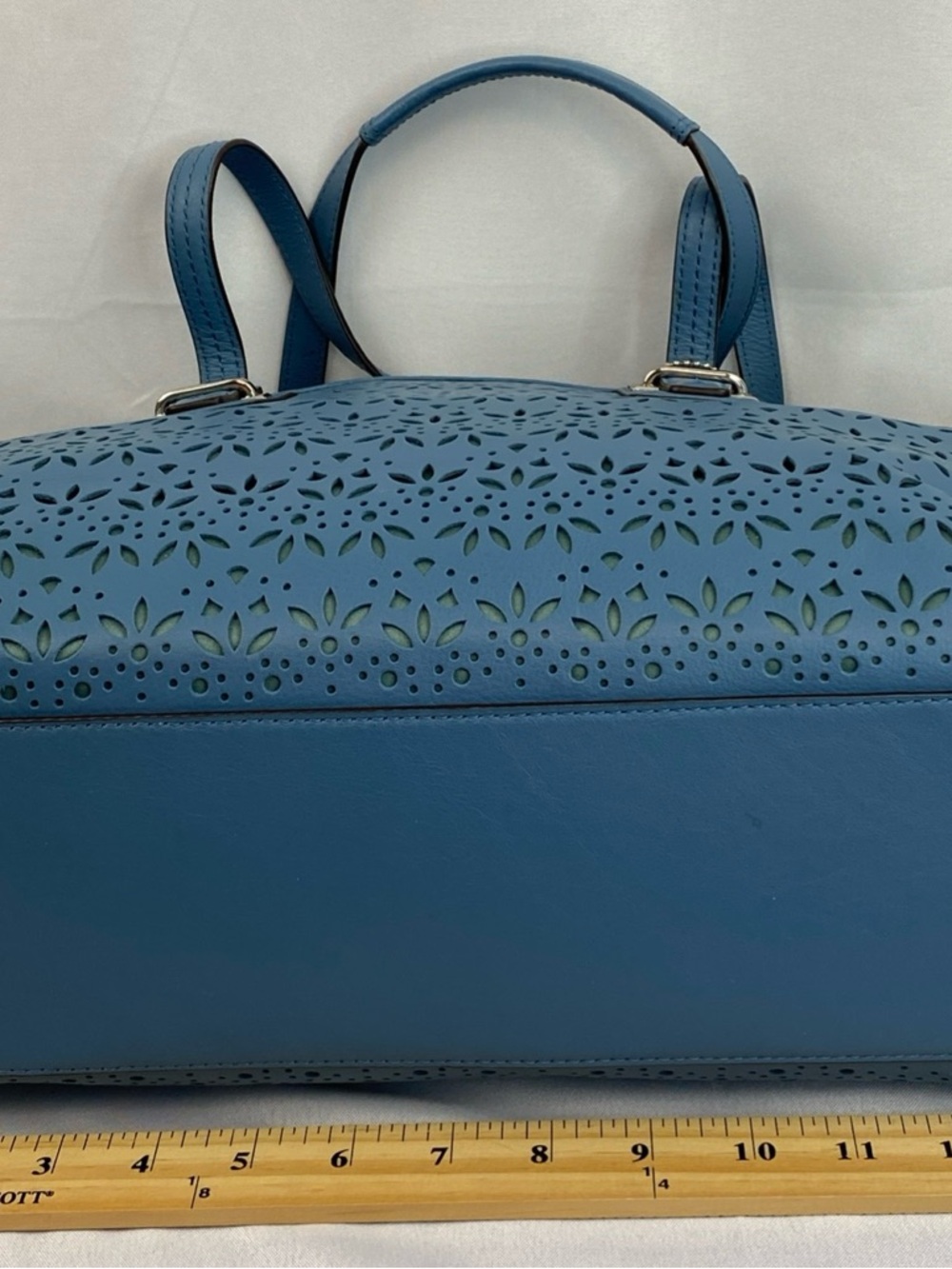 Coach Slate Blue Taylor Eyelet Leather 2 Handle Satchel F27391 Handbag Purse - Picture 6 of 15